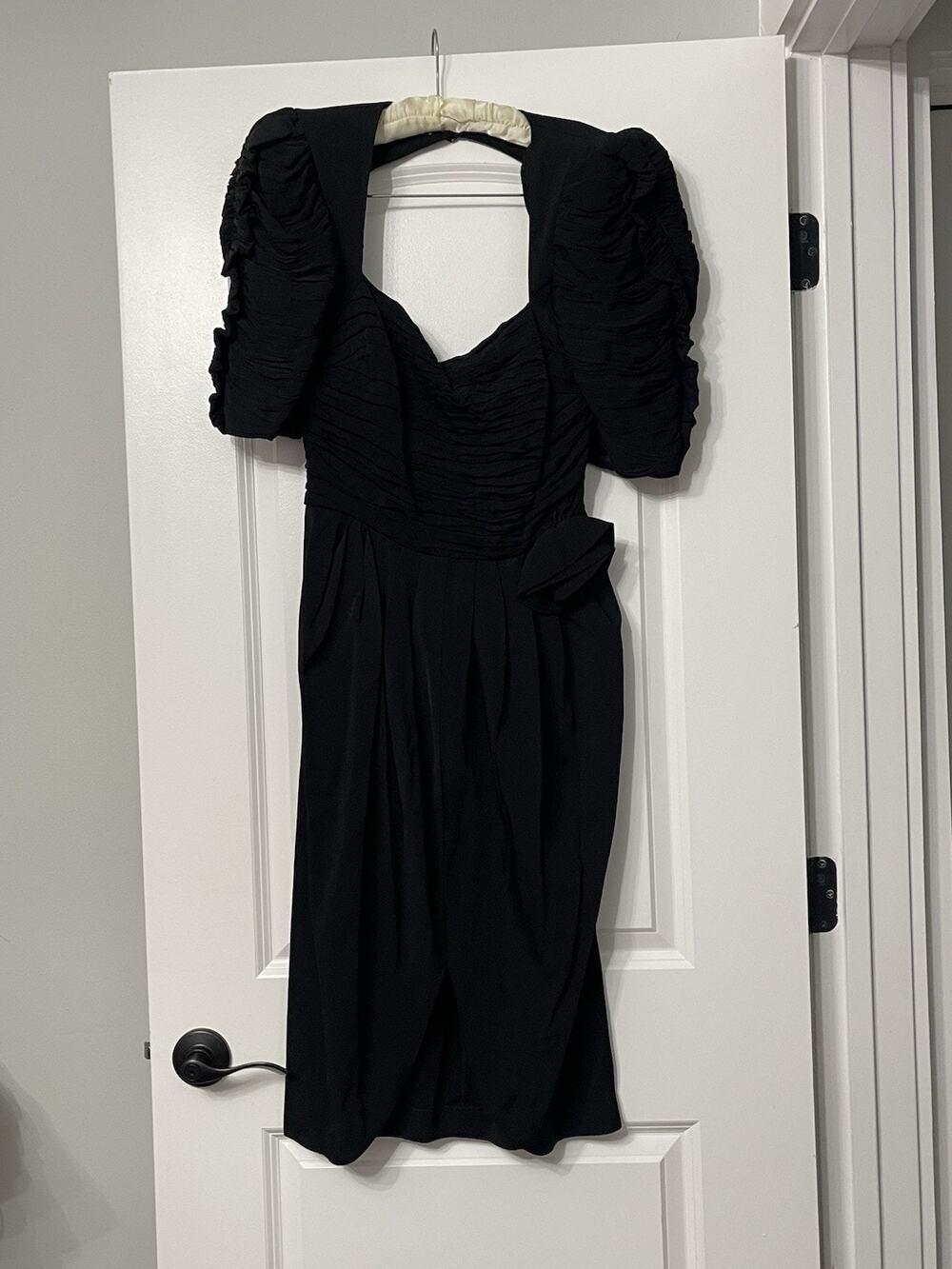 Vintage BB Collections Black Cocktail Dress 10 Ruched Puffed Sleeve Whimsigoth